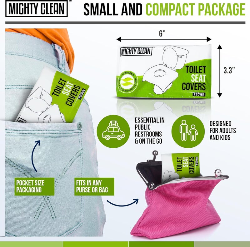Mighty Clean XL Disposable Toilet Seat Covers by ｜100% Waterproof ｜Individually Wrapped, Extra Wide Covers for Adults and Kids｜40 Count - Image 5